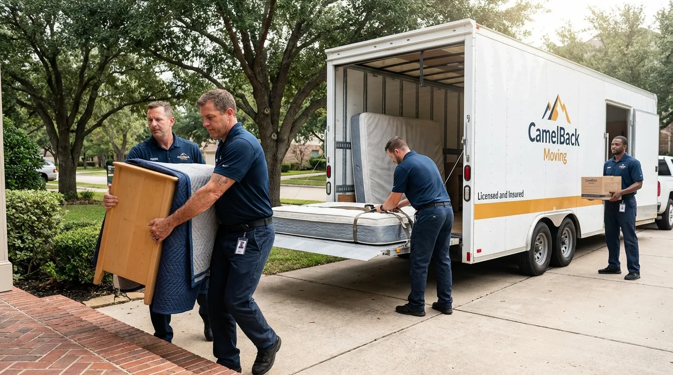 Crew loading residential truck for cross-state move from Angels Camp, CA
