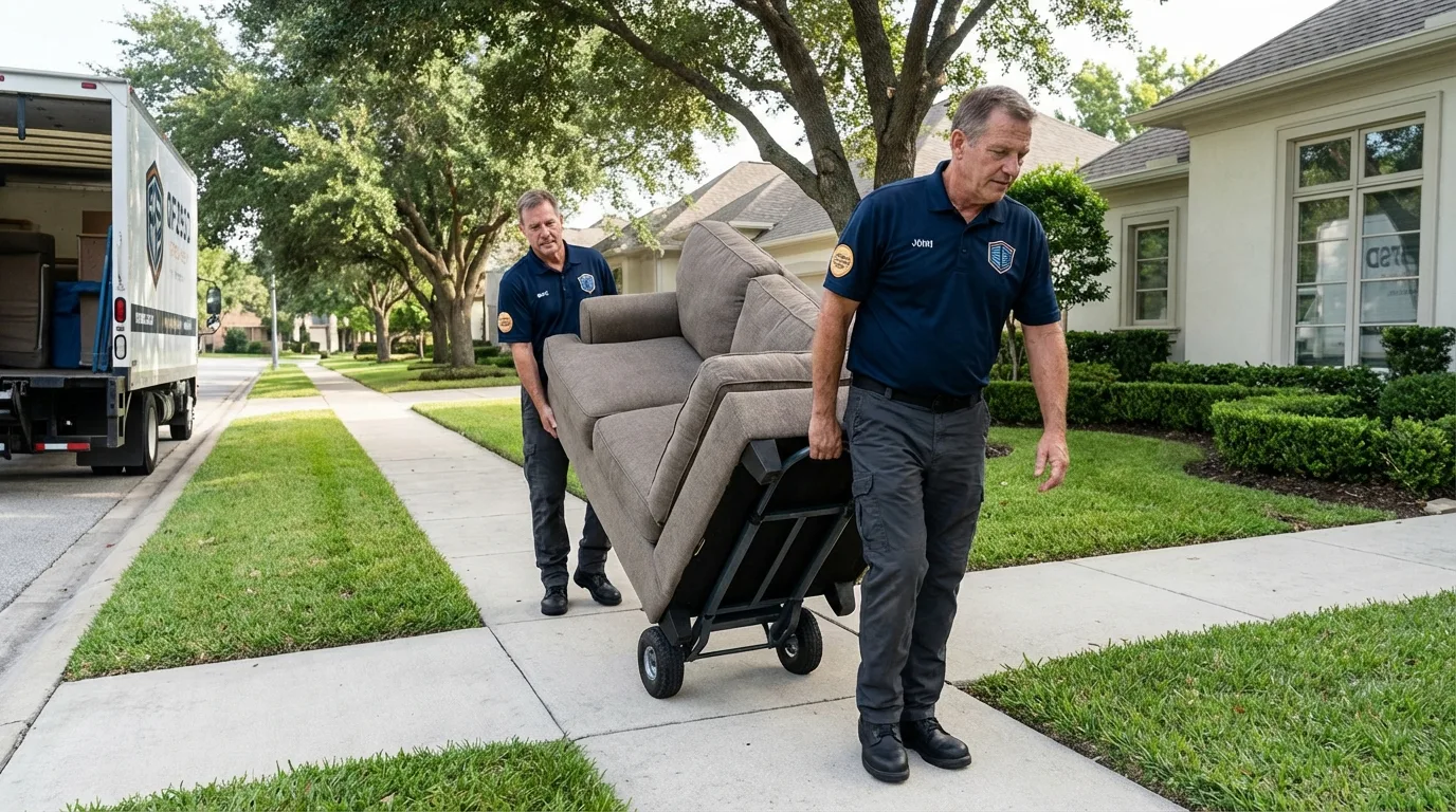 Local residential moving crew loading furniture in Angels Camp, CA