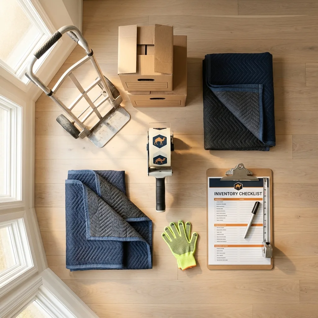 Professional moving supplies and packing materials layout for Angels Camp residential relocations